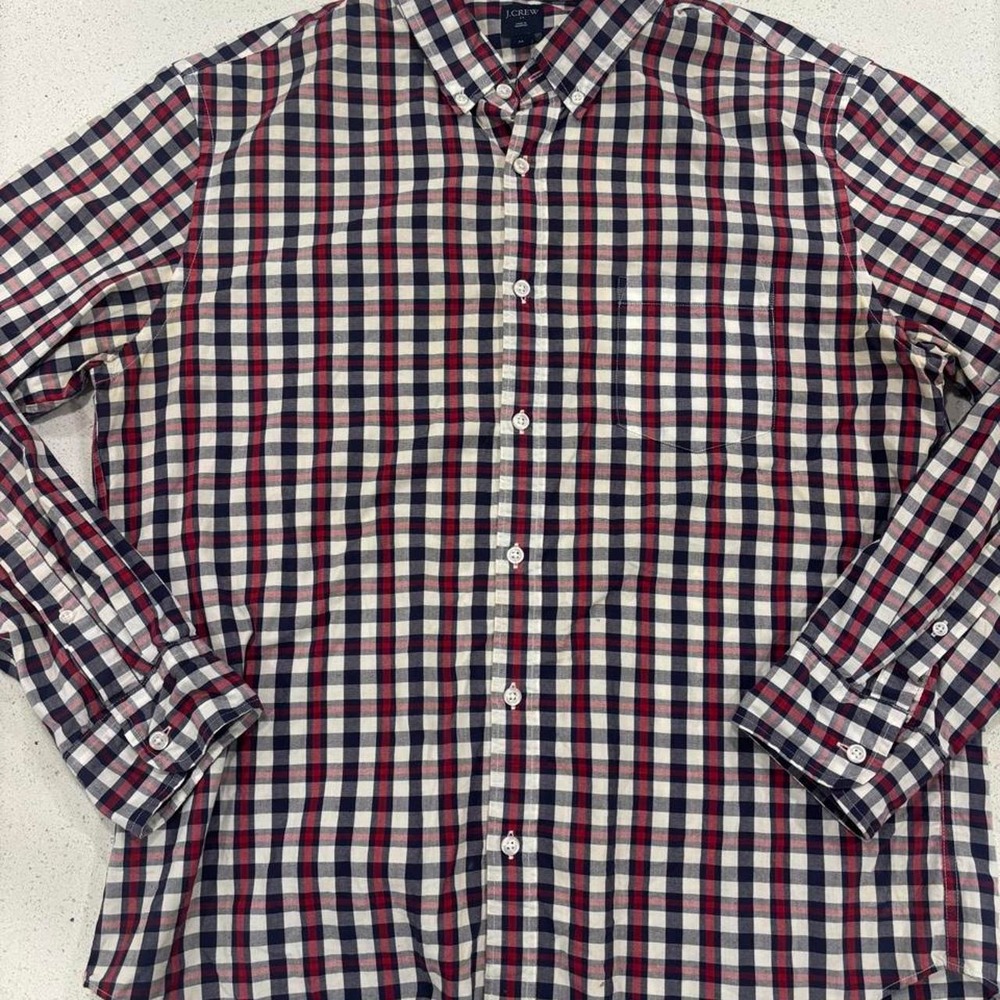 J. Crew Men's Red, White, Blue Button-Down Shirt XL